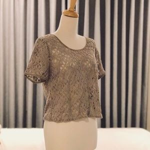 Grey Sexy Sheer Floral Embroided Lace Top Size S